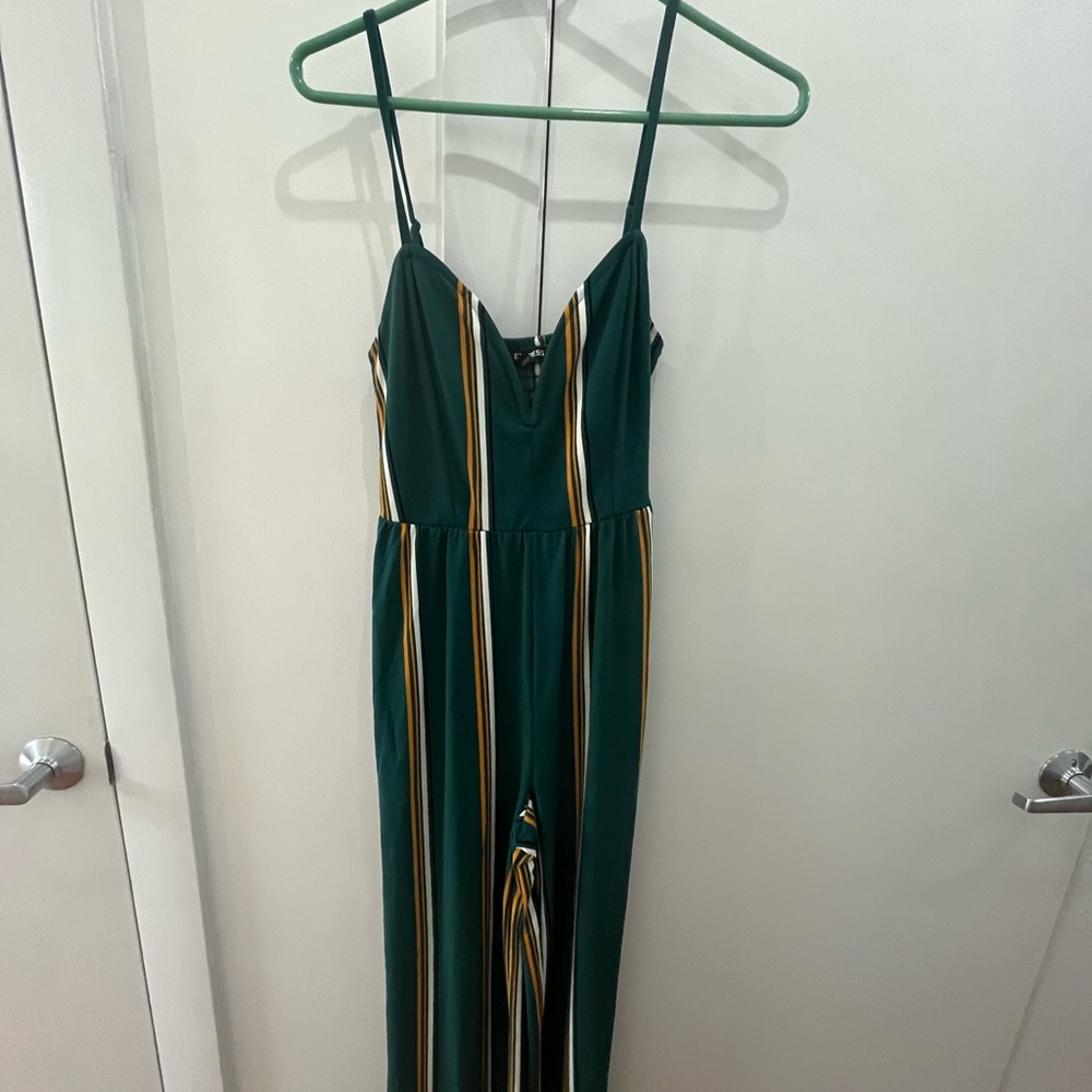 Green Striped Women's Jumpsuit